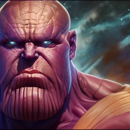 Image similar to thanos going super sayain, au naturel, hyper detailed, digital art, trending in artstation, cinematic lighting, studio quality, smooth render, unreal engine 5 rendered, octane rendered, art style by klimt and nixeu and ian sprigger and wlop and krenz cushart