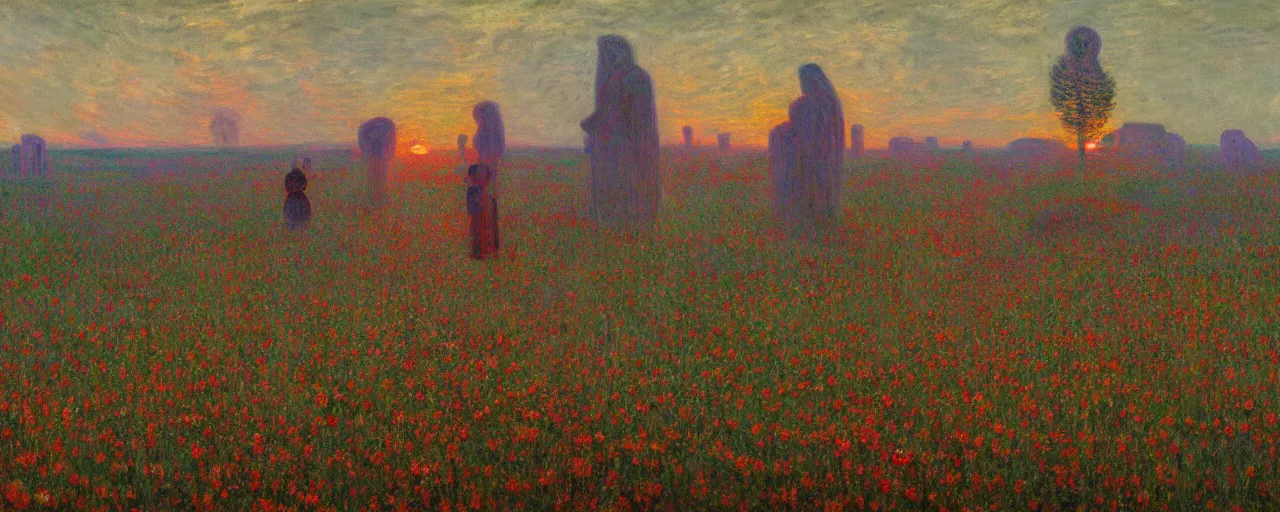 Image similar to The queen of the sun, by Simon Stålenhag and Claude Monet, oil on canvas