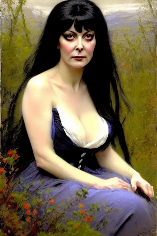 Image similar to ( ( ( ( ( ( ( ( ( ( ( victorian genre painting elvira mistress of the dark ) ) ) ) ) ) ) ) ) ) ) painted by solomon joseph solomon and richard schmid and jeremy lipking!!!!!!!!!!!!!!!!!!!!!!!!!!!!