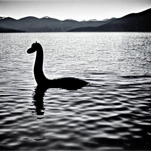 Image similar to nessie at lake tahoe, vintage film, 5 0 mm