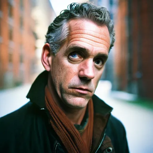 Prompt: closeup portrait of Jordan Peterson , new york back street , by Steve McCurry, natural light, detailed face, CANON Eos C300, ƒ1.8, 35mm, 8K, medium-format print