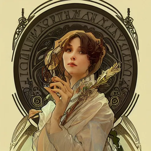 Image similar to amazing lifelike award winning pencil illustration of alphonse mucha trending artgerm greg rutkowski alphonse mucha cinematic