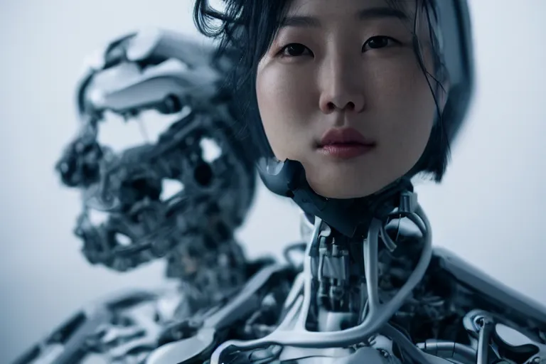 Prompt: portrait of a beautiful Korean cyborg By Emmanuel Lubezki