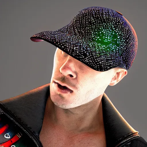 Prompt: a hat from the future, cyberpunk, highly detailed, epic lighting, hyper photorealism, 8 k