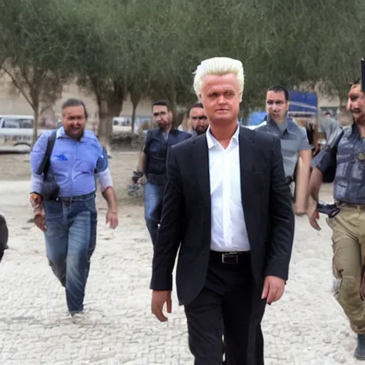 Prompt: geert wilders walking into iraq