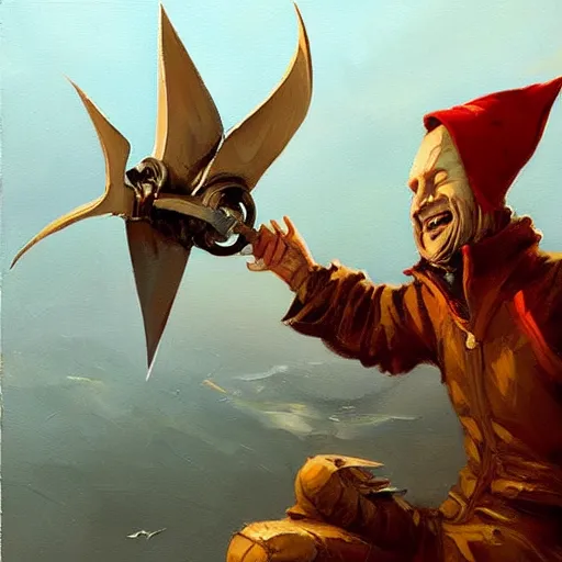 Image similar to level wind turbine propeller winged in Hand Crafted from composite materials by Futuristic Steampunk Genius Gnomes. Painting by anato finnstark greg rutkowski Donato Giancola Jeff Simpson stamp acrylic