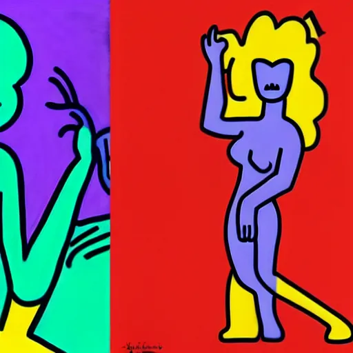 Image similar to Kaitlyn Michelle Siragusa, better known as Amouranth, full body portrait, by Peter Max, by keith haring, by andy warhol, by james gill