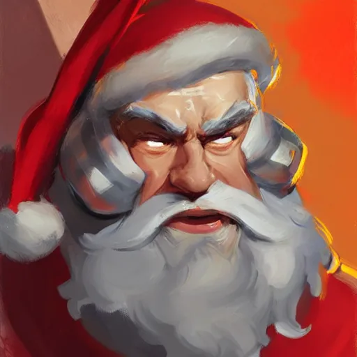 Image similar to greg manchess portrait painting of fully armored santa claus as overwatch character, medium shot, asymmetrical, profile picture, organic painting, sunny day, matte painting, bold shapes, hard edges, street art, trending on artstation, by huang guangjian and gil elvgren and sachin teng