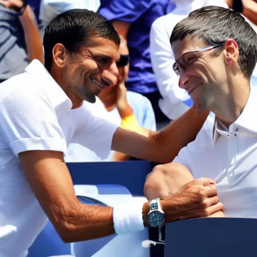 Image similar to bill gates vaccinating Novak Djokovitch at US open