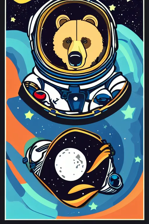 Image similar to A portrait of a bear as an astronaut on the moon, sticker, colorful, illustration, highly detailed, smooth and clean vector curves, no jagged lines, vector art, smooth