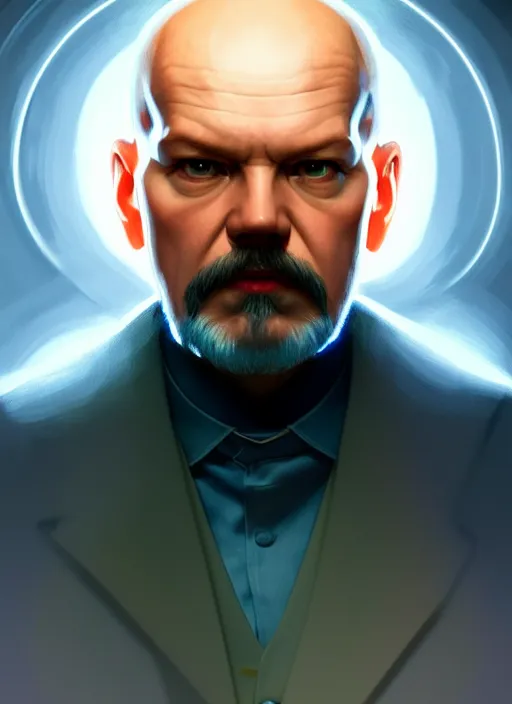 Image similar to symmetry!! portrait of lenin male, chemisty, sci - fi, glowing lights!! intricate, elegant, highly detailed, digital painting, artstation, concept art, smooth, sharp focus, illustration, art by artgerm and greg rutkowski and alphonse mucha, 8 k