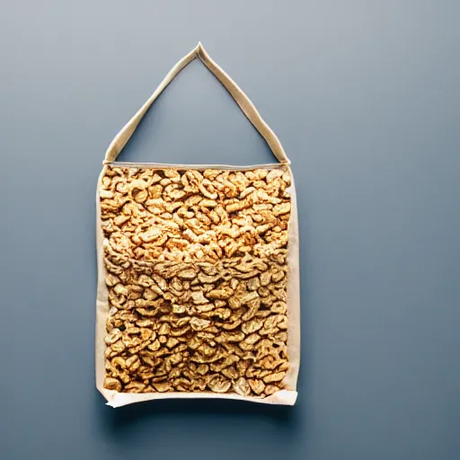 Image similar to a bag of cereal, product photo,