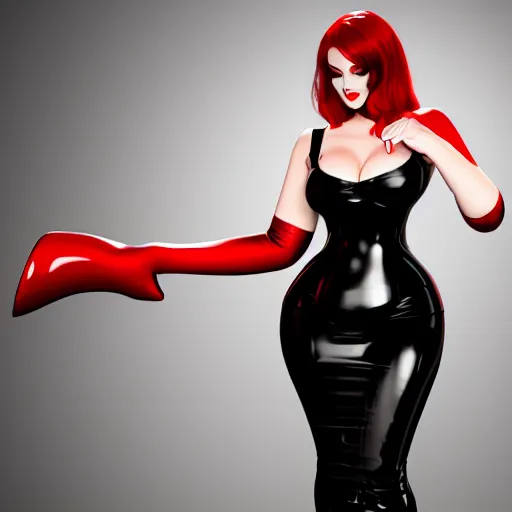 Prompt: curvy feminine hot goth cutie with sublime elegant patterned red-black latex neck-high gown and latex stockings, cgsociety, photorealistic, comfy ambience, idealistic, 16k, smooth, sharp focus, trending on ArtStation, volumetric lighting, fully clothed, worksafe