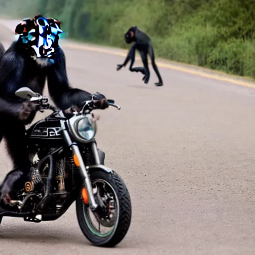 Image similar to running away from a possessed chimpanzee on a motorcycle