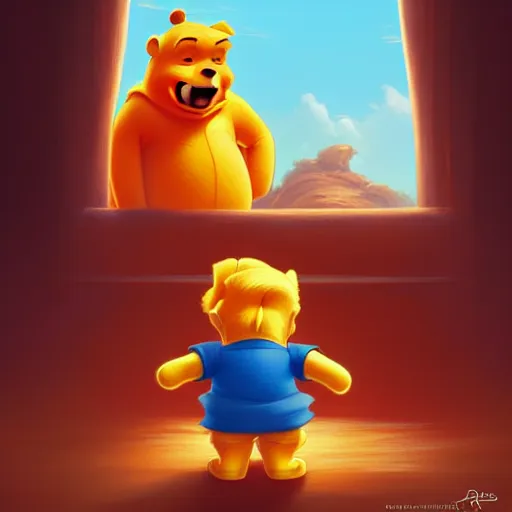 Image similar to donald trump as winnie the pooh, ben hur, loftis, cory behance hd by jesper ejsing, by rhads, makoto shinkai and lois van baarle, ilya kuvshinov, rossdraws global illumination