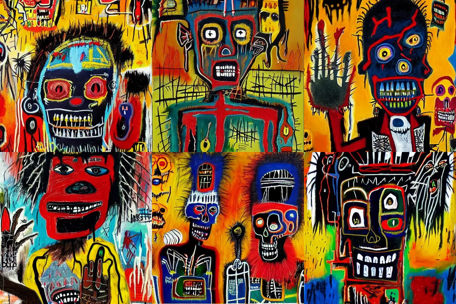 Prompt: extremely highly detailed scary evil terrifying haitian voodoo paintings by Jean-Michel Basquiat 4k insanely detailed and intricate, super detailed, 4k HDR high quality