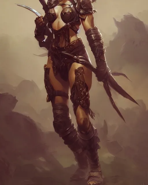 Prompt: full body portrait of a beautiful female warrior by stanley artgerm lau, wlop, rossdraws, frank frazetta, andrei riabovitchev, marc simonetti, tranding on artstation