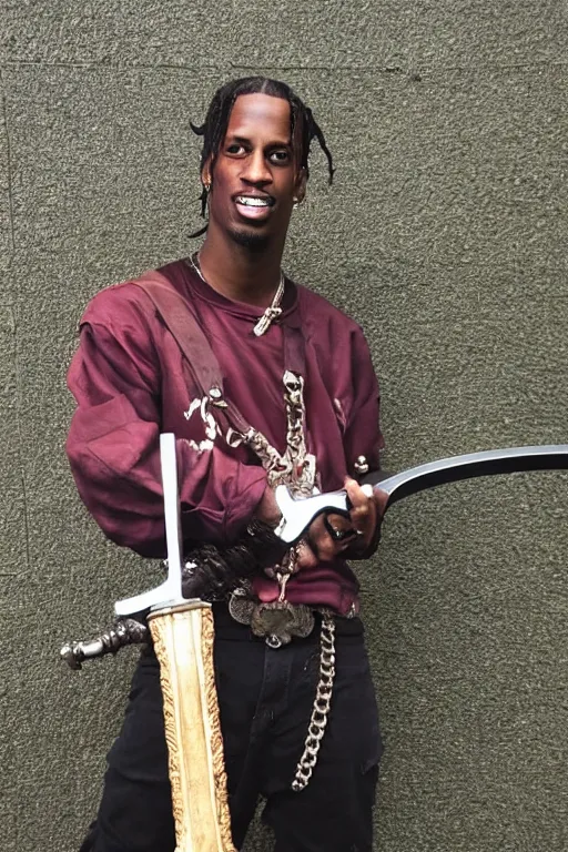 Prompt: travis scott holding a sword