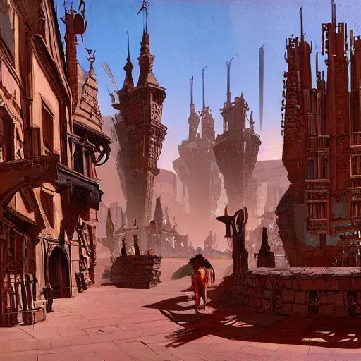 Image similar to Medieval city designed by Syd Mead