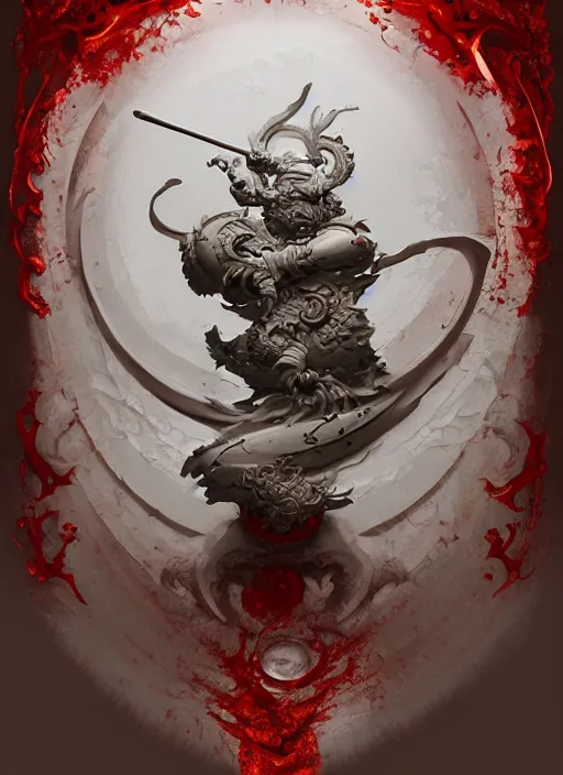 Image similar to subsurface scattering, white, koi, samurai deity with filigree armor, blood, octane render, by jesper ejsing, james jean, justin gerard, tomasz alen kopera, cgsociety and fenghua zhong, highly detailed, rim light, cinematic lighting, illustration, art, very coherent, cinematic, hyper realism, high detail, 8 k