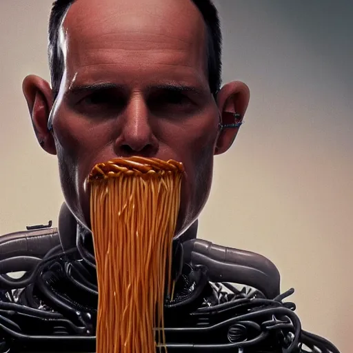 Prompt: locutus eating spaghetti concept art, ultra realistic, digital art, rich deep colors, smooth shadows, high resolution, cinematic