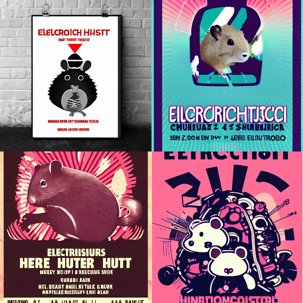 Prompt: electroclash hamster concert poster
