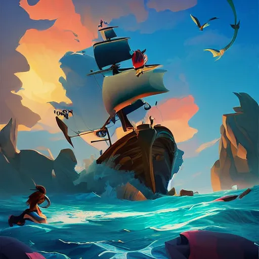 Image similar to painting mermaid treasure on sea of thieves game avatar hero smooth face median photoshop filter cutout vector, behance hd by jesper ejsing, by rhads, makoto shinkai and lois van baarle, ilya kuvshinov, rossdraws global illumination