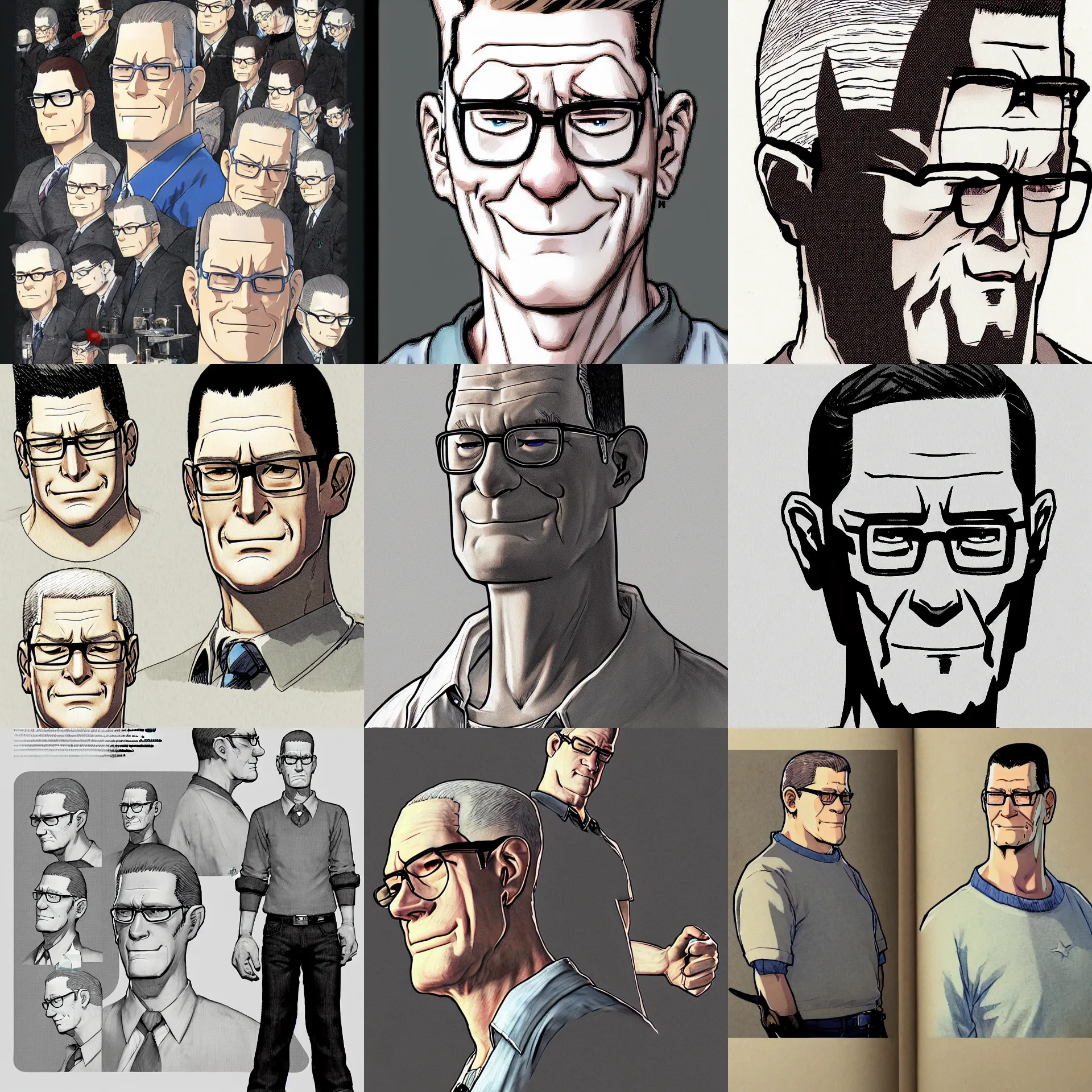 Prompt: Hank Hill illustrated by Akihiko Yoshida, concept art