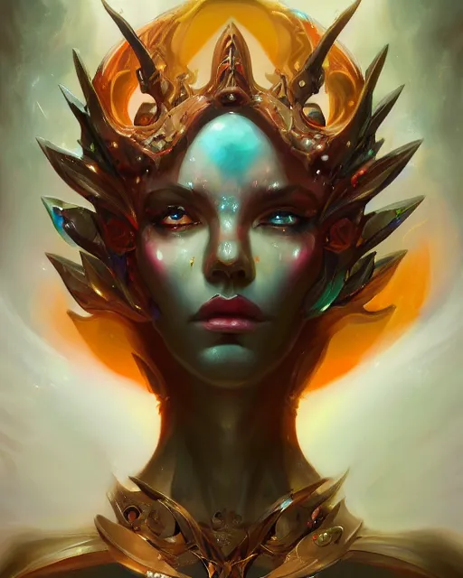 Image similar to portrait of a beautiful satanic cybernetic emanation, by pete mohrbacher and artgerm and wlop, digital art, highly detailed, intricate, fantasy, mystical, sharp focus, Trending on Artstation HQ, deviantart, unreal engine, 4K UHD image