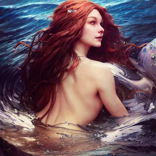 Image similar to a mermaid drowning in an oil spill, ultra realistic, concept art, intricate details, highly detailed, photorealistic, octane render, 8 k, unreal engine. art by artgerm and greg rutkowski and magali villeneuve and alphonse mucha