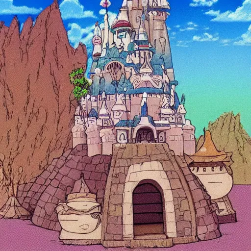 Image similar to magical sand castle kingdom studio Ghibli style