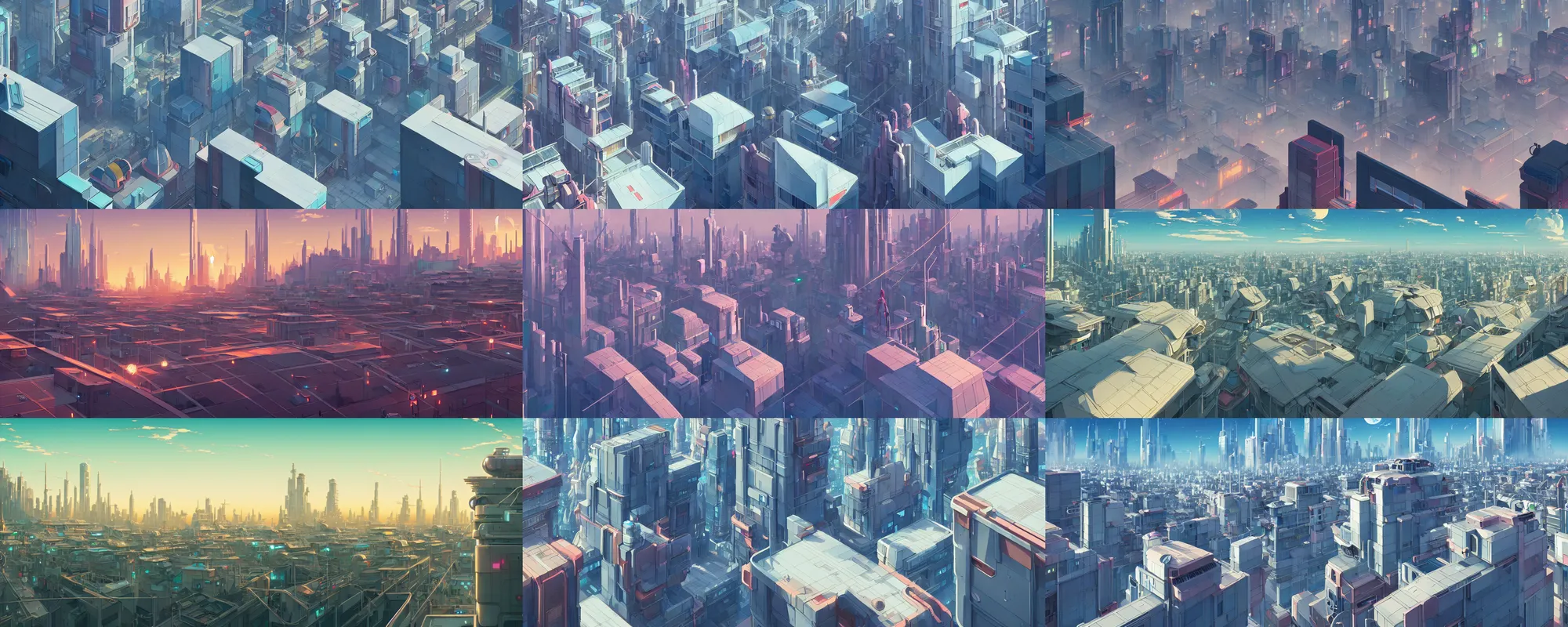 Prompt: rooftop view of a futuristic city, artstation, elegant, highly detailed, digital painting, concept art, smooth, sharp focus, illustration, art by studio ghibli, fujita goro, atey ghailan, tom whalen, jean giraud 8 k