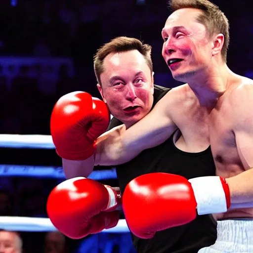 Prompt: Elon musk boxing with vladamir putin
