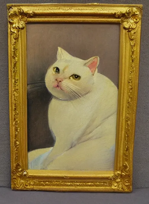 Prompt: vintage beautiful painting of a fat yellow cat in mary cassatt style