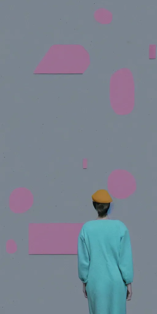 Prompt: liminal spaces, pastel colors, hyper-realism, pastel, polkadots, minimal, simplistic, amazing composition, woman, vaporwave, wow, Gertrude Abercrombie, Beeple, minimalistic graffiti masterpiece, minimalism, 3d abstract render overlayed, black background, psychedelic therapy, trending on ArtStation, ink splatters, pen lines, incredible detail, creative, positive energy, happy, unique, negative space, pure imagination painted by artgerm