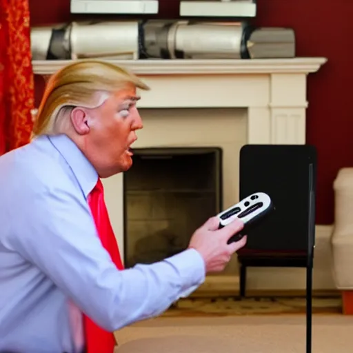 Image similar to donald trump playing nintendo wii