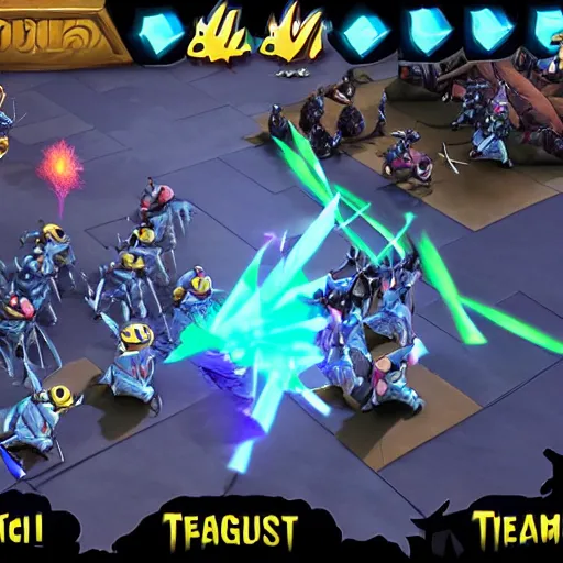 Prompt: screenshot of teamfight tactics, champions are minions, in - game