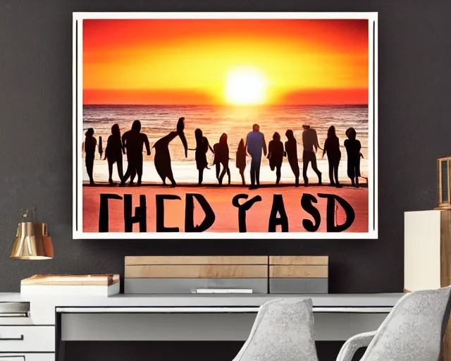 Image similar to sunset that looks like the cast of friends. cheesy dorm room poster