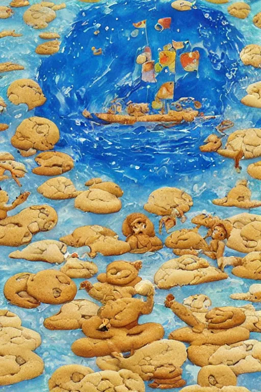 Image similar to a cookie ocean, by jerry pinkney