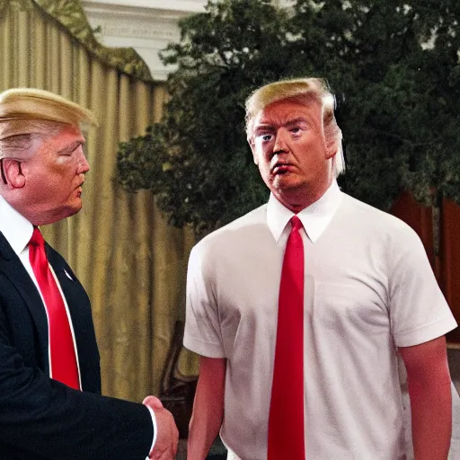 Image similar to forrest gump meeting donald trump in the white house