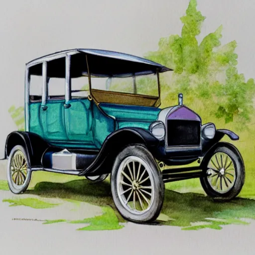 Image similar to a watercolor sketch of a ford model t