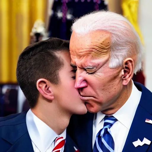 Prompt: joe biden kissing joe biden on his forehead, lovely
