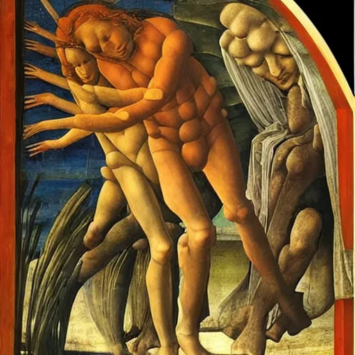 Image similar to the martian by sandro botticelli. tempera on panel