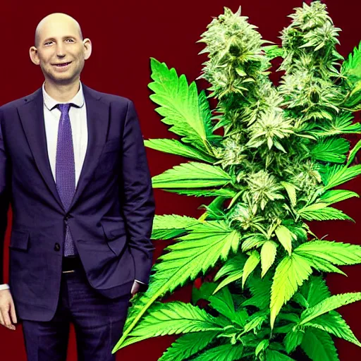 Prompt: naftali Bennett holding a giant marijuana plant, amazing digital art, highly detailed