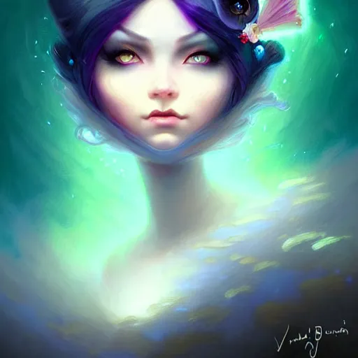 Image similar to beautiful grumpy girl, portrait, ice magic, whimsical, dark hair and makeup, cute, sharp focus, digital painting, matte fantasy painting, deviantart artstation, by jasmine becket griffith, jason felix, ivan aivazovsky, steve argyle, tyler jacobson, peter mohrbacher, cinema, masterpiece