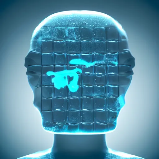 Image similar to minimalist logo icon of a human head made of water, water manipulation, futuristic, glowing, hyper realistic, ray tracing, realistic water splashes, sharp focus, 8 k resolution