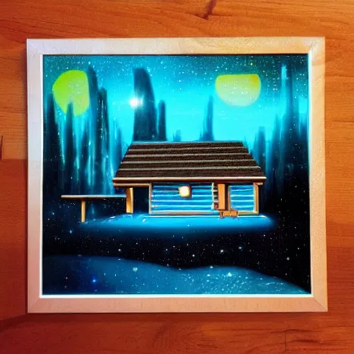 Image similar to “log cabin sci-fi art”