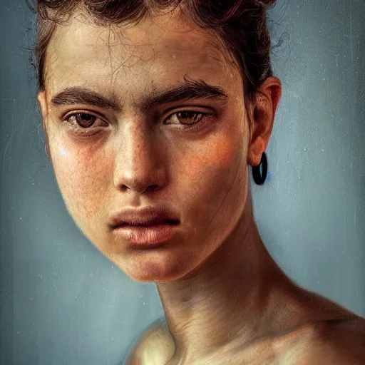 Image similar to high quality, high detail, expressive portrait by juan francisco casas, hd, beautiful eyes and full of love, photorealistic lighting