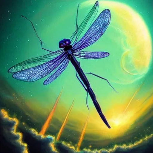 Image similar to A cosmic Dragonfly, universe on the background, concept art , Pinterest art station