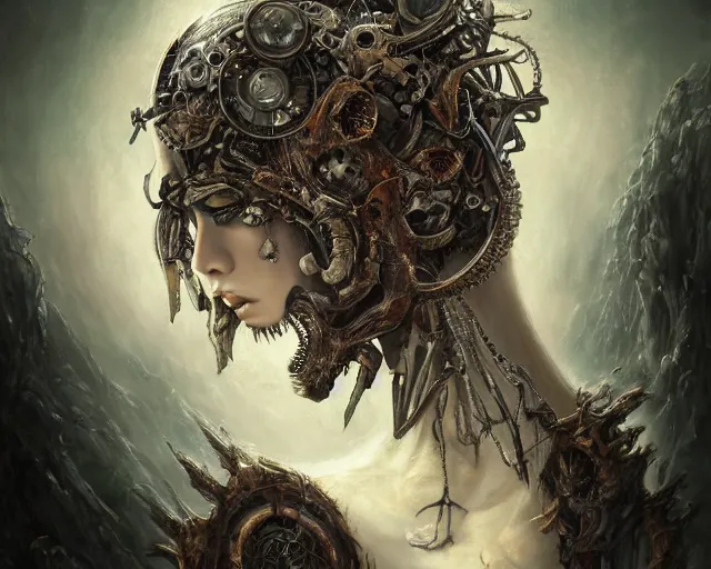 Prompt: death is swallowed up in victory, very detailed and beautiful face, screaming, mechanical butterfly, artwork by artgerm, centered shot, wide angle, full body, islandpunk, solarpunk, dd, fantasy, highly detailed, digital painting, artstation, smooth, sharp focus, art by thomas kinkade and h. r. giger and kevin swartz